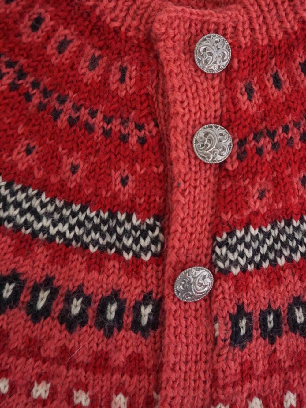 Cream & Red Nordic Fair Isle Cardigan Sweater - Picture 9 of 9